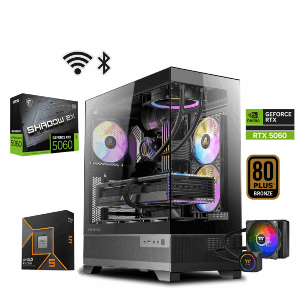 TORRE GAMER RYZEN 5 9600X - BOARD B840 WIFI+ BLUETOOTH - 32 GB DDR5- CHASIS ANTEC CX700- FUENTE 600W 80+ BRONZE+ LIQUIDA THERMALTAKE 120MM