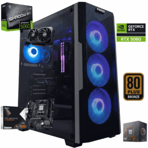 TORRE GAMER RYZEN 7 8700F -RTX 5060 8GB - BOARD B840M-B/B650M-F - 16 GB DDR5 BLINDADA-512GB SSD M2- CHASIS Y1 4FAN- FUENTE 600W 80+ BRONZE