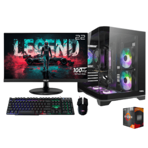PC Gamer Ryzen 5 5600GT 3.6GHz - Board A520M - Memoria 16GB DDR4 3200MHz - SSD 500GB NVMe-Caja ATX W27 5 FAN Pecera- MONITOR 22