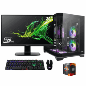 PC Gamer Ryzen 5 5600GT 3.6GHz - Board A520M - Memoria 16GB DDR4 3200MHz - SSD 500GB NVMe-Caja ATX W27 5 FAN Pecera- MONITOR 24 IPS 120HZ
